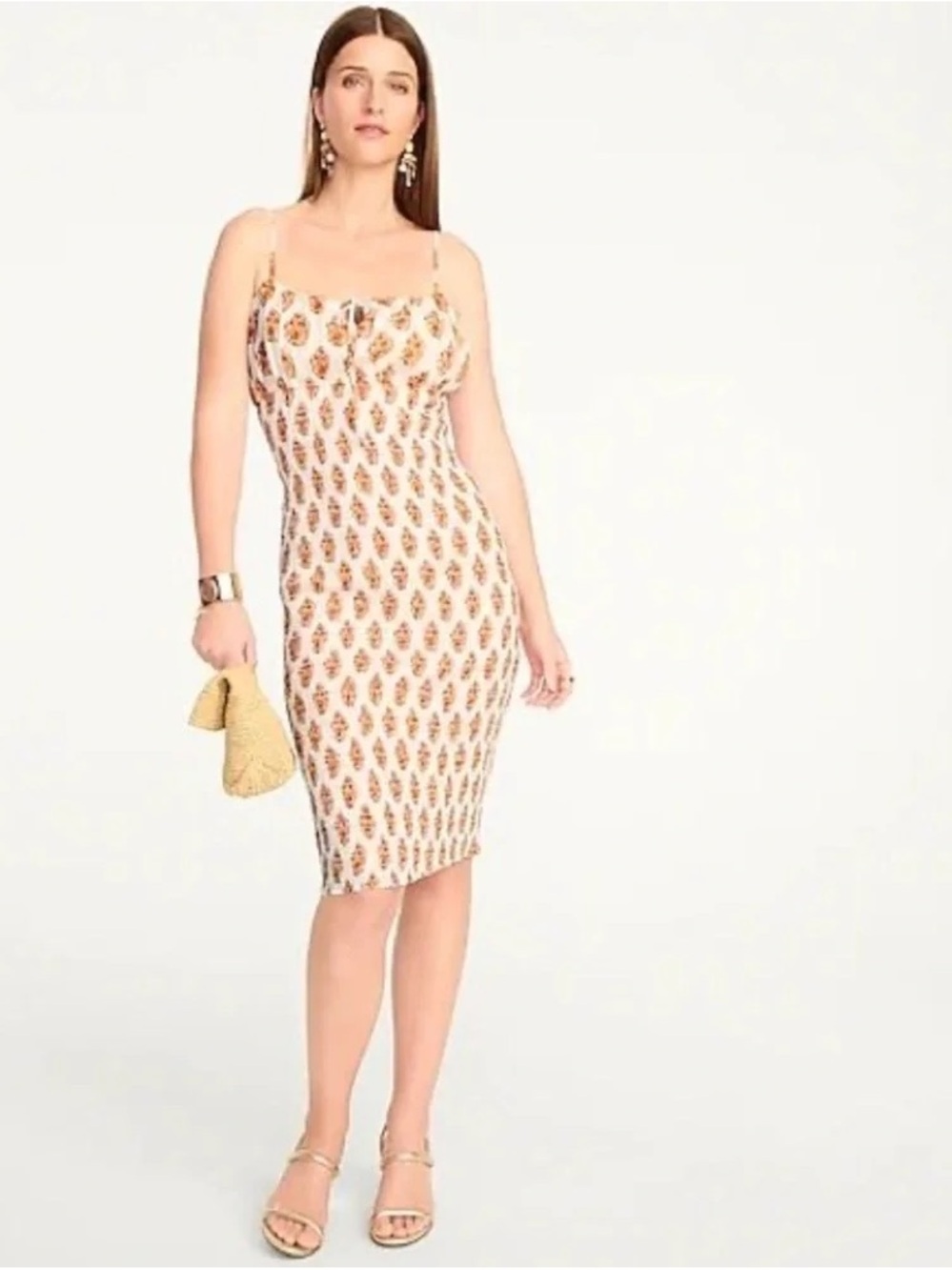 J. Crew | Smocked Linen Dress in Gathered Floral Block Print Plus Size 22